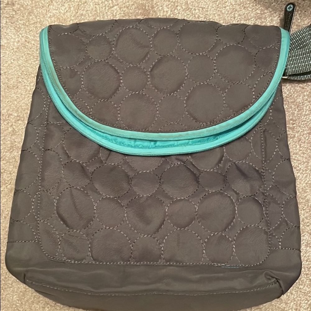 Thirty-one Gray Teal Quilted Dots Vary You Convertible Bag Crossbody Backpack
